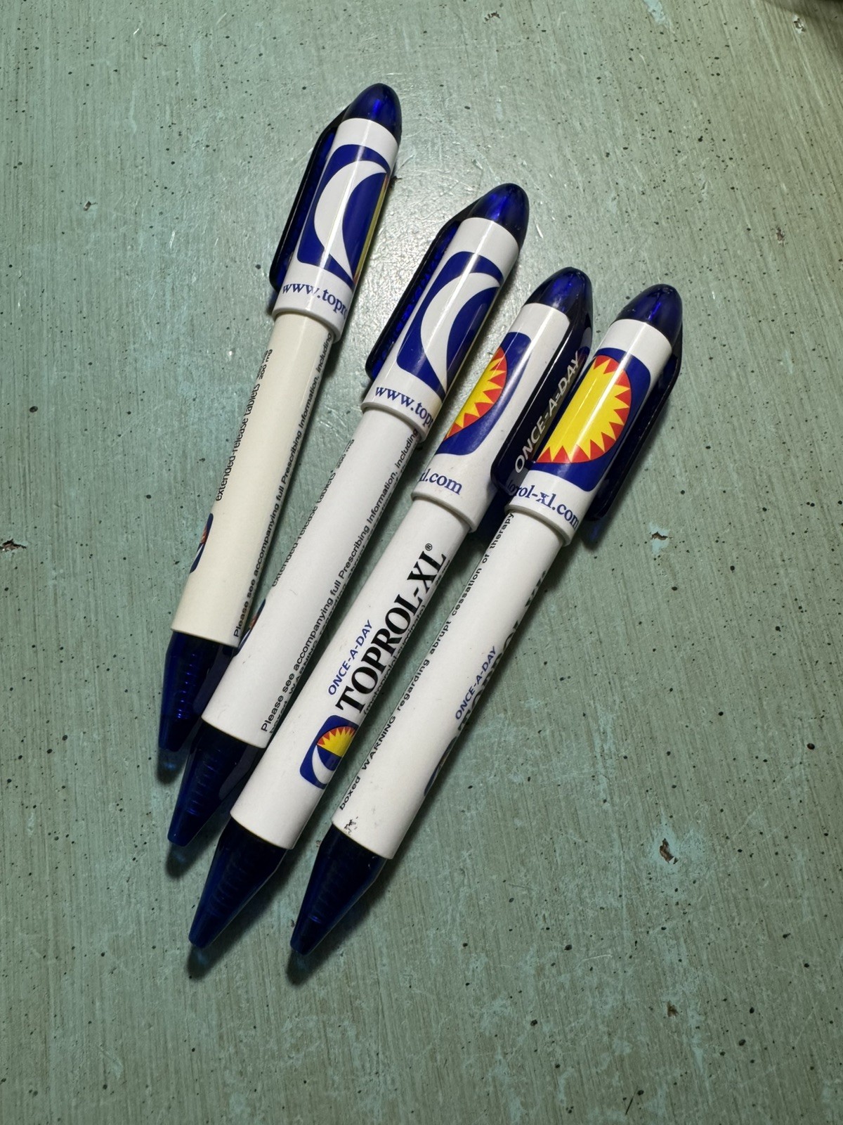TOPROL-XR PENS: Blue & White, Plastic, Pharmaceutical Promo NEW Lot of 4