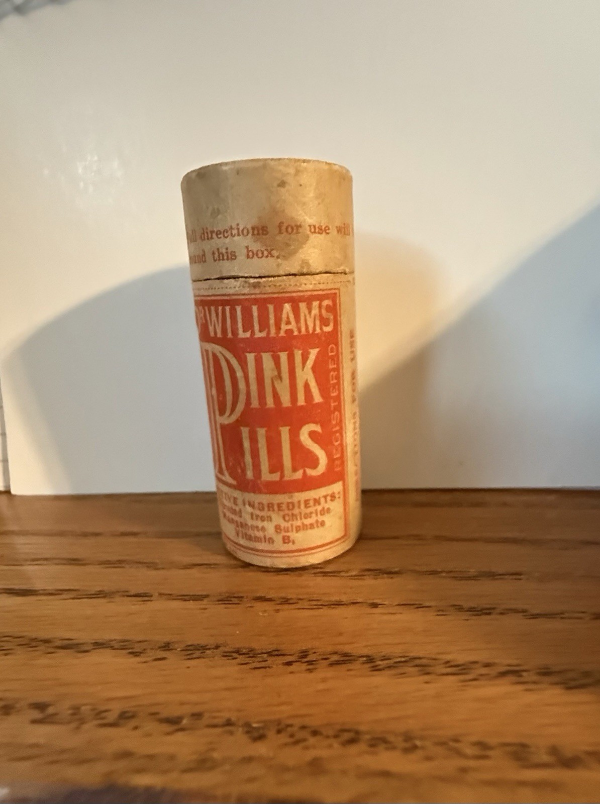 NOS Quack Medicine Wood container Dr Williams Pink Pille Tonix Schenectady NY