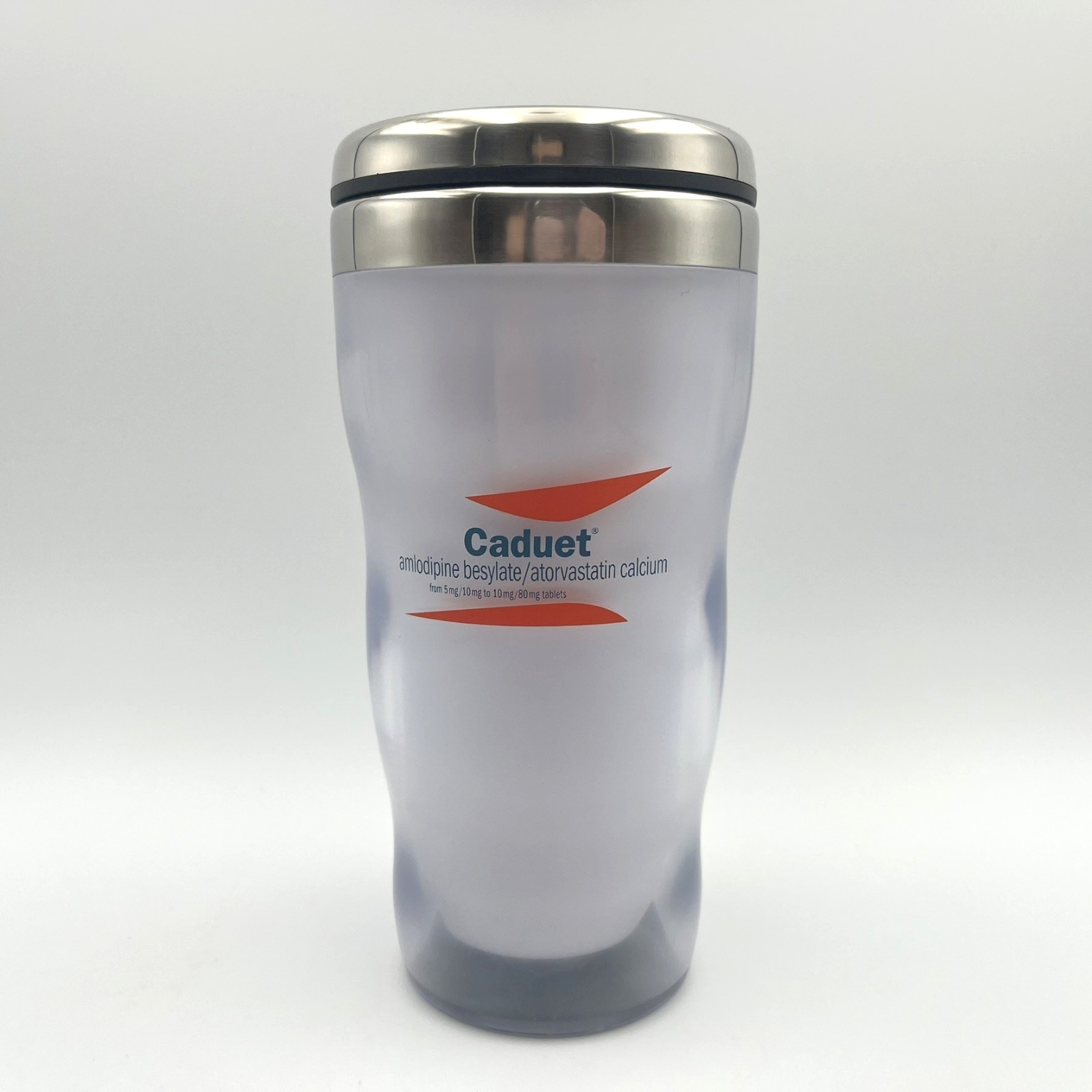 Caduet Curvy Double Wall Tumbler Travel Coffee Mug Cup Pharma Ad Marketing Promo
