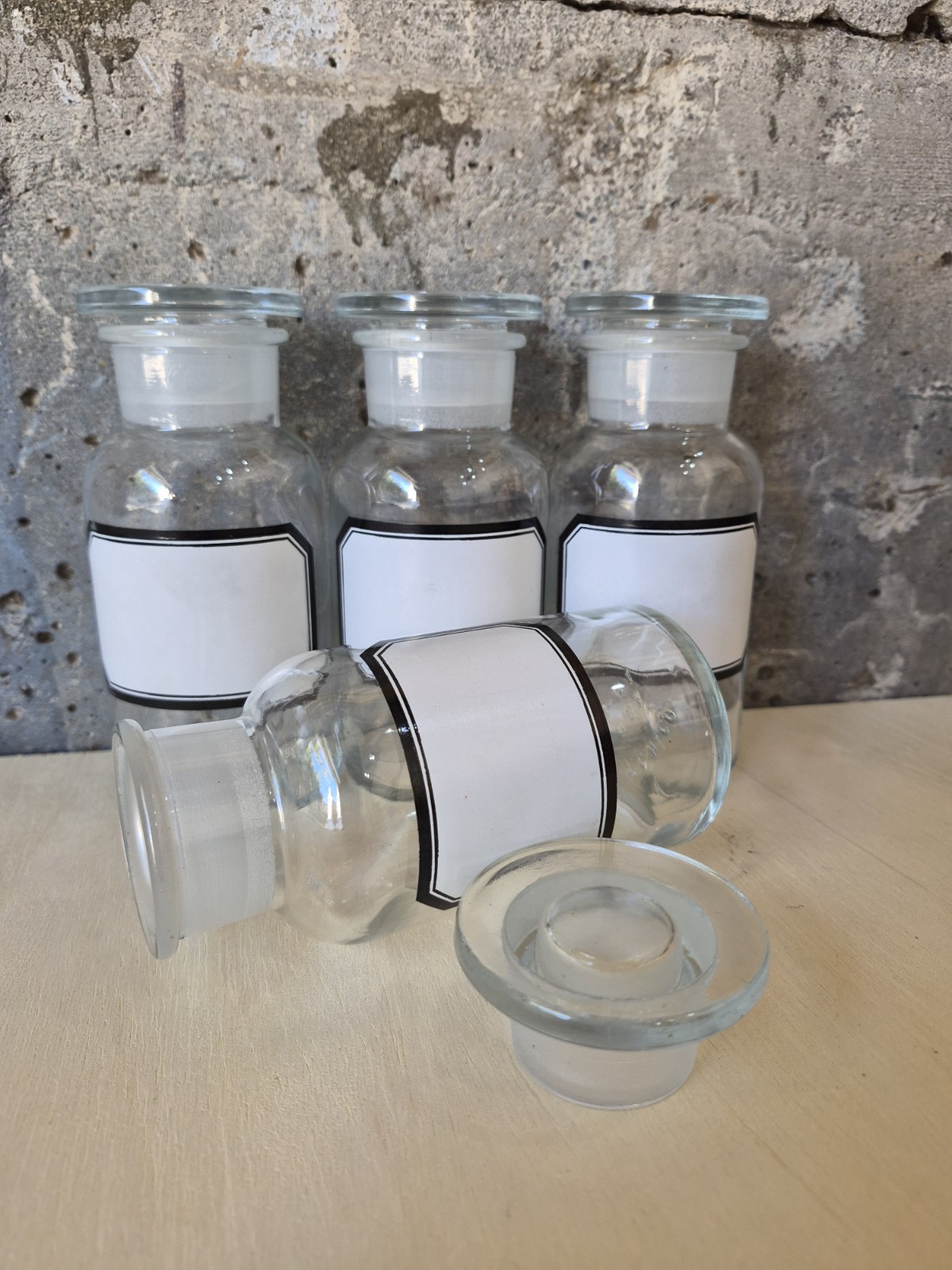 Vintage Glass Apothecary Jar Bottles T.C.W. Co Theodore C Wheaton Blank Label
