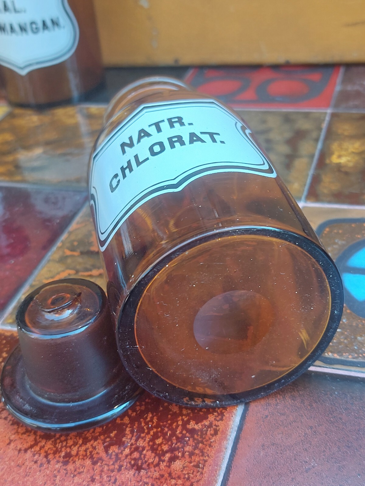 Antique Apothecary Glass Bottle Natr Chlorate Empty