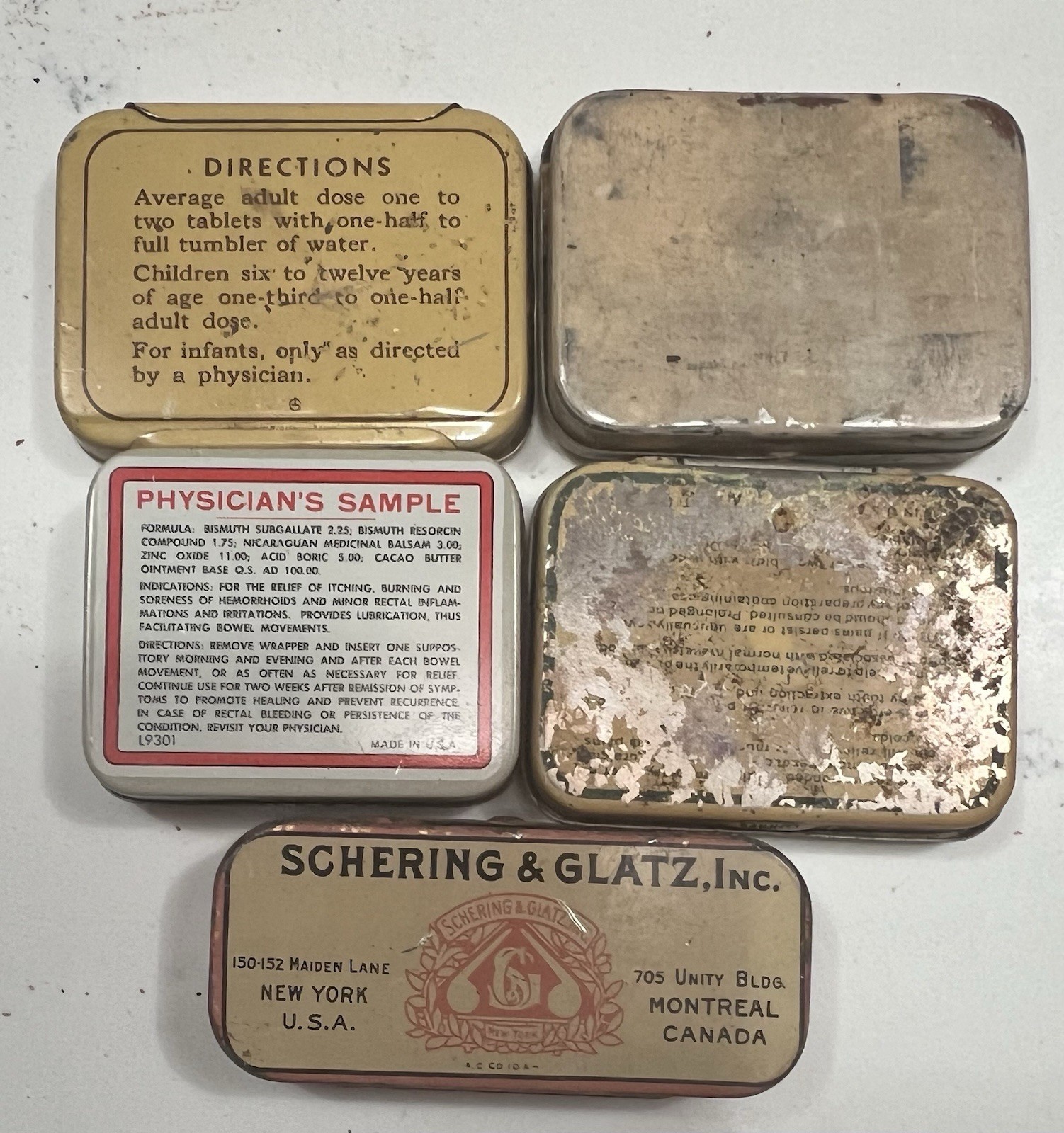 5 VTG Rx Apothecary Litho Pocket-Sized Tins Midcentury