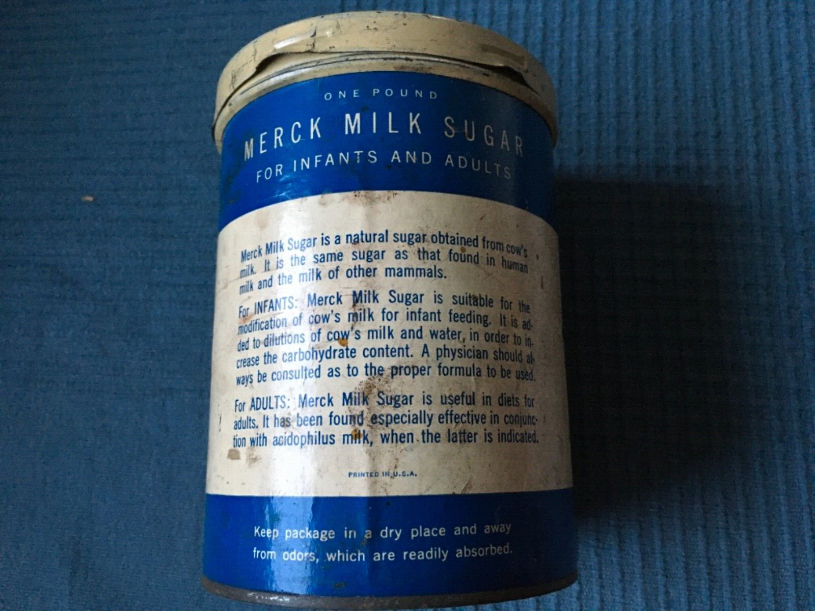 Vtg MERCK Sugar Milk metal tin Lactose paper label RAHWAY NJ rx