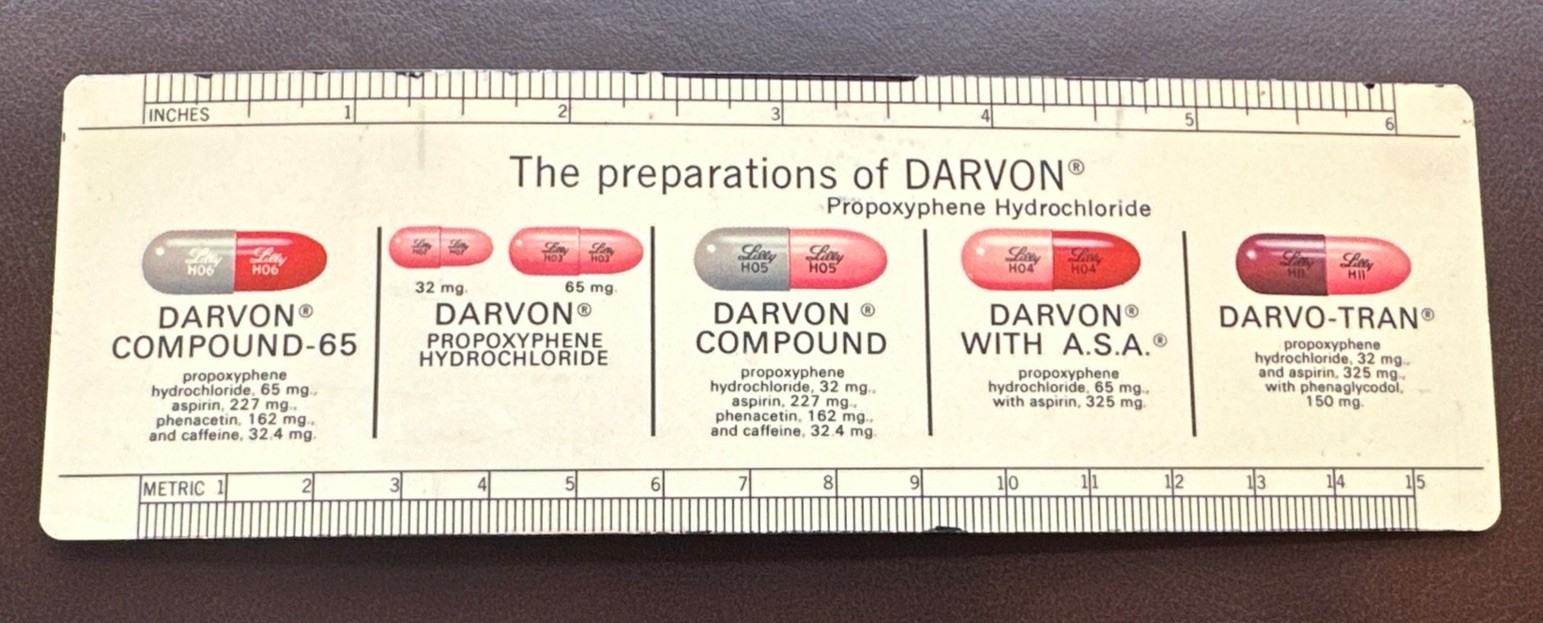 Vintage Lilly Promotional 6” Ruler Darvon Propoxyphene HCI November 1968