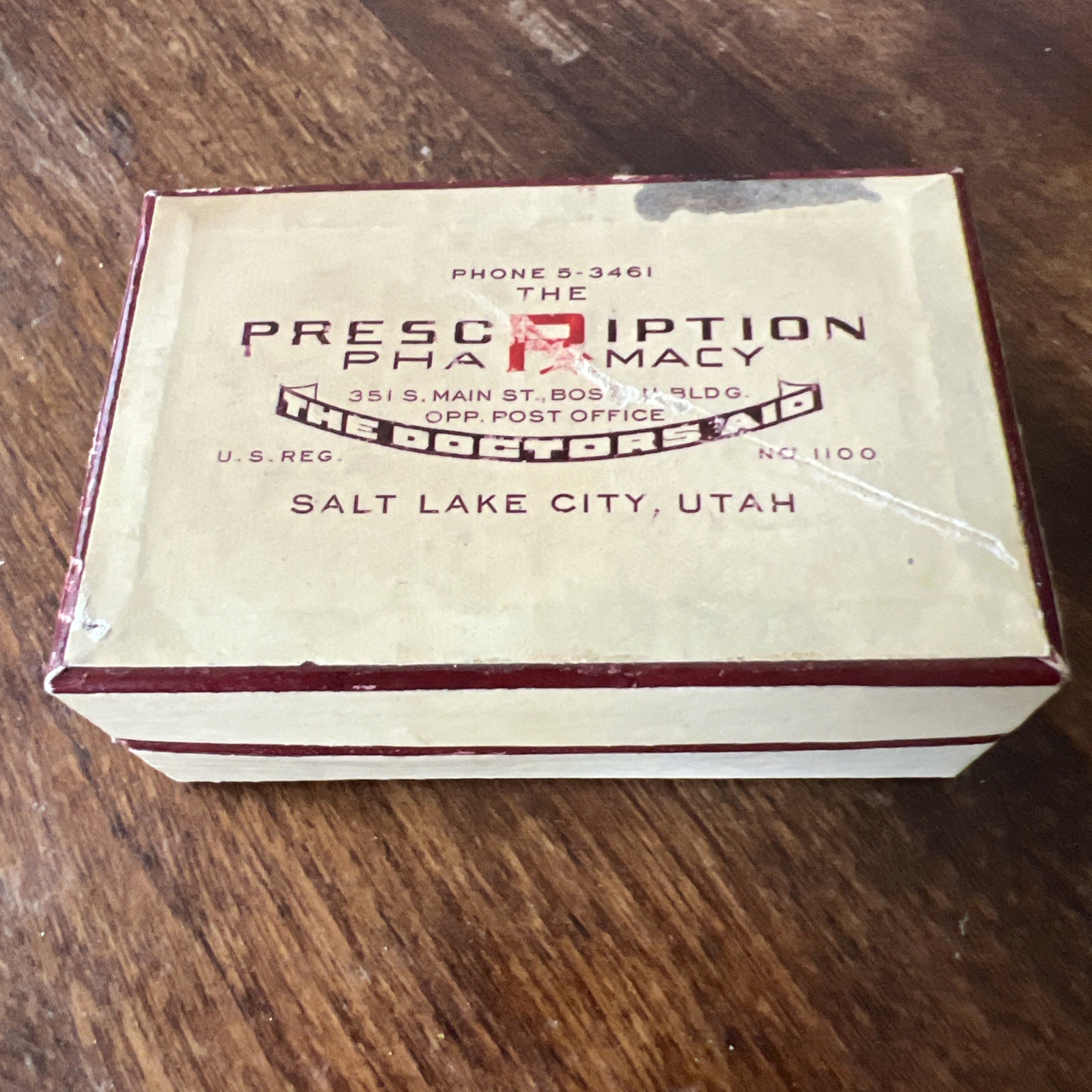 Vintage Drug Store Pharmacy Prescription Pill Medicine Box Salt Lake City Utah