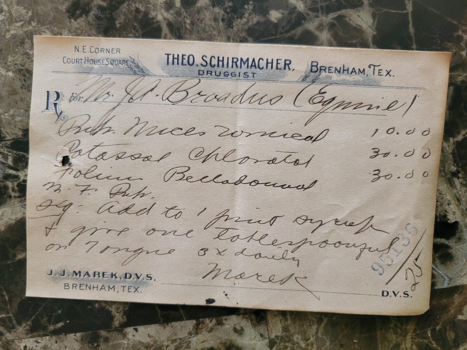 File box & 97 antique prescriptions (1911) – Dionin, Codeine, Infant Anodyne