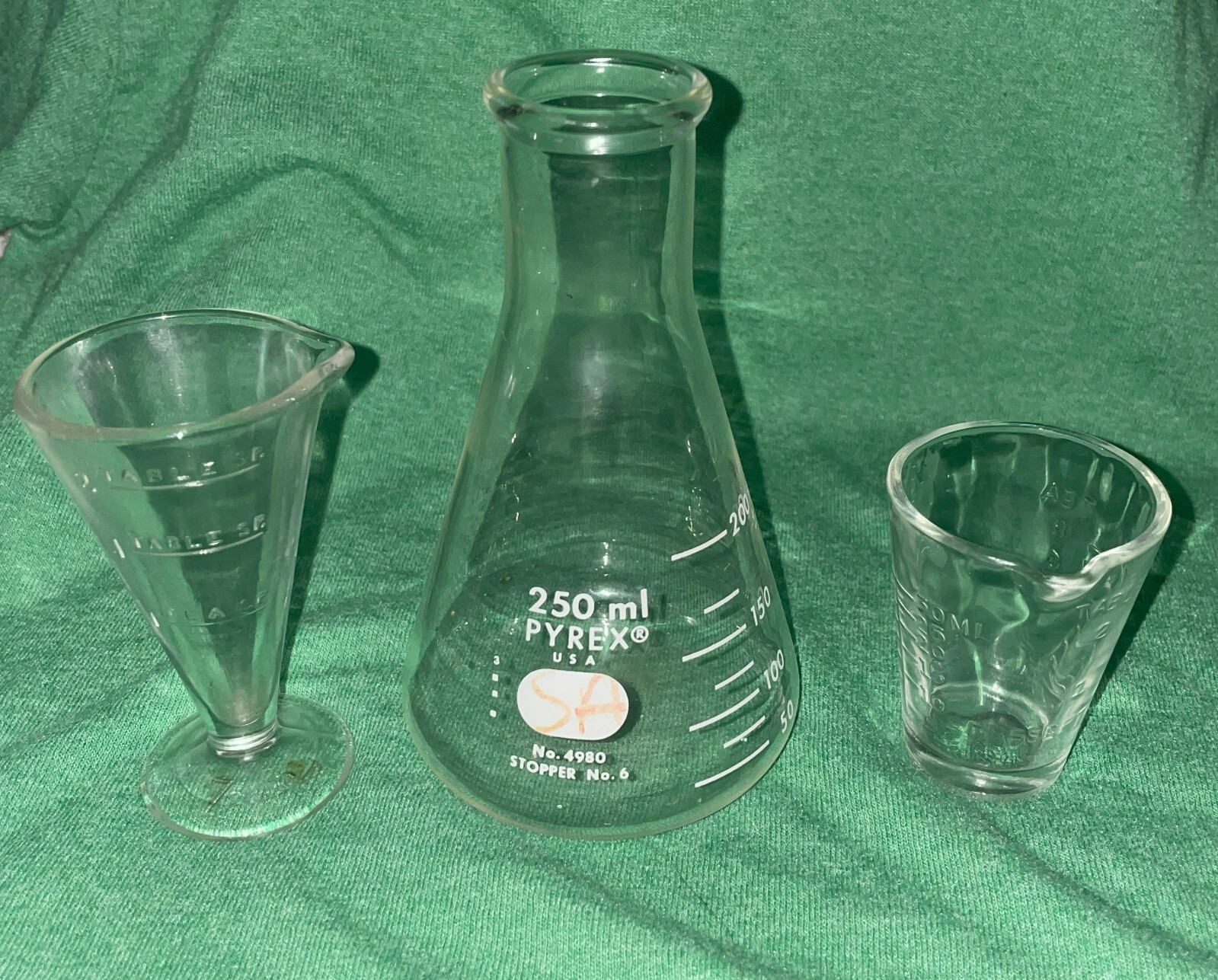 3 Vintage Beakers Zonite Glass 2 Tbsp Apothecary Measuring Beaker w/Spout Plus