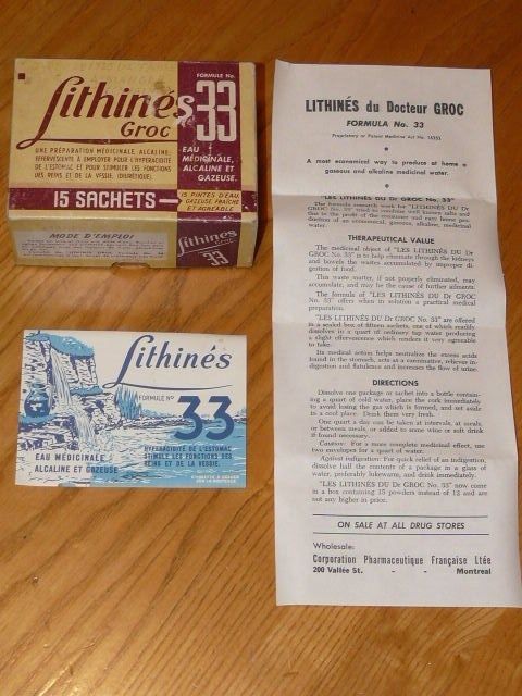 Vintage LITHINES Groc Formule No. 33 – Vintage Medicinal Water Bag Empty Box