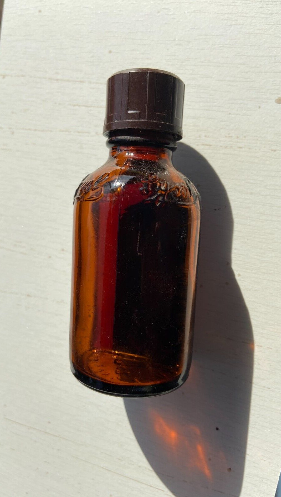 BEAUTIFUL Antique Amber Lysol Embossed Glass Drug or Pharmacy Jar, 4” Tall