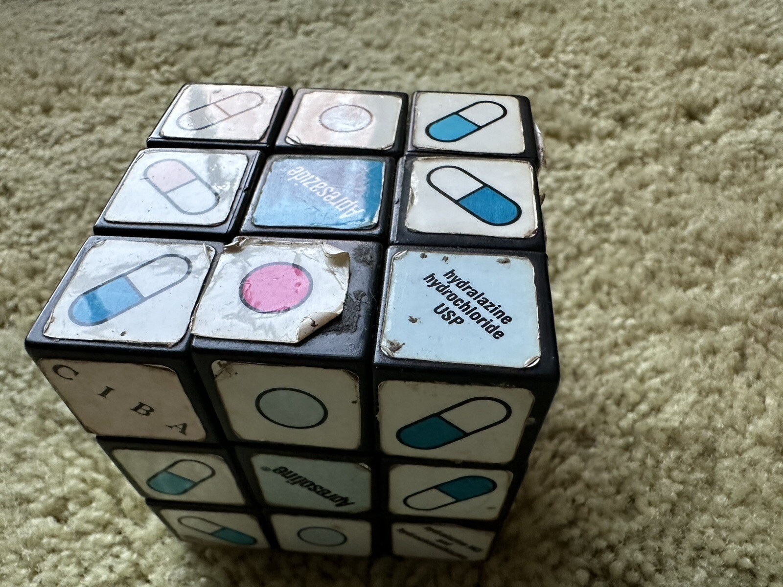 Vintage Pharmaceutical Drug Rep Rubik Cube Ad For Apresazide, Ciba, Etc, Used