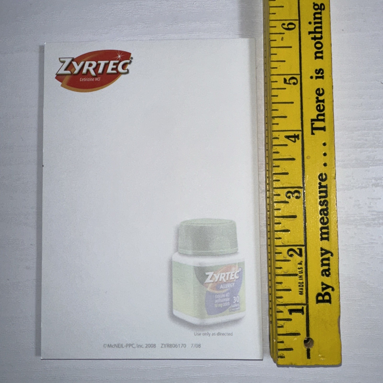 Rare ZYRTEC Post-It Note Pad 4×6 Sticky Drug Rep Promo Pharma Advertising
