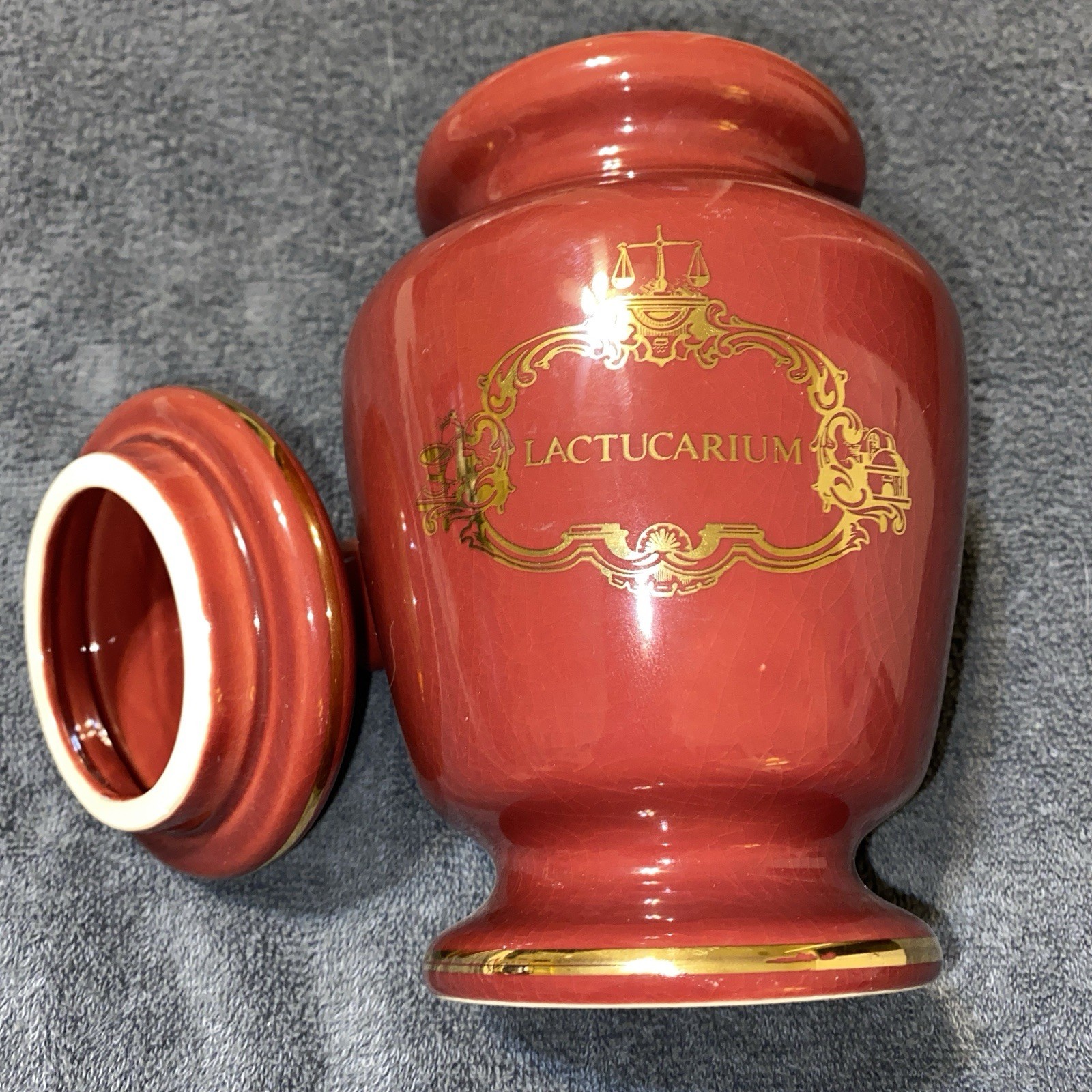“ Lactucarium” Apothecary Jar- Burgundy w/ Gold Trim 8.5”