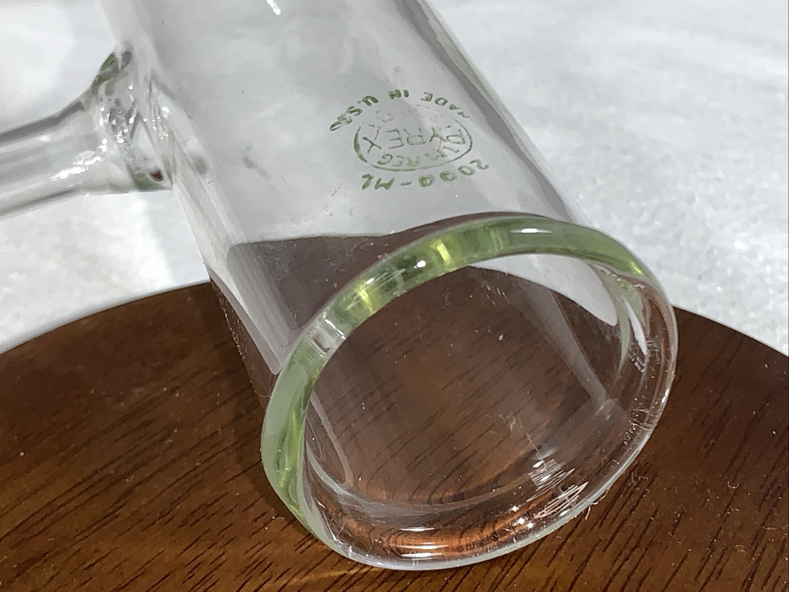 PYREX 2000mL Vtg Laboratory Flask Side Vent Glass Long Neck Round Bottom 14″ USA