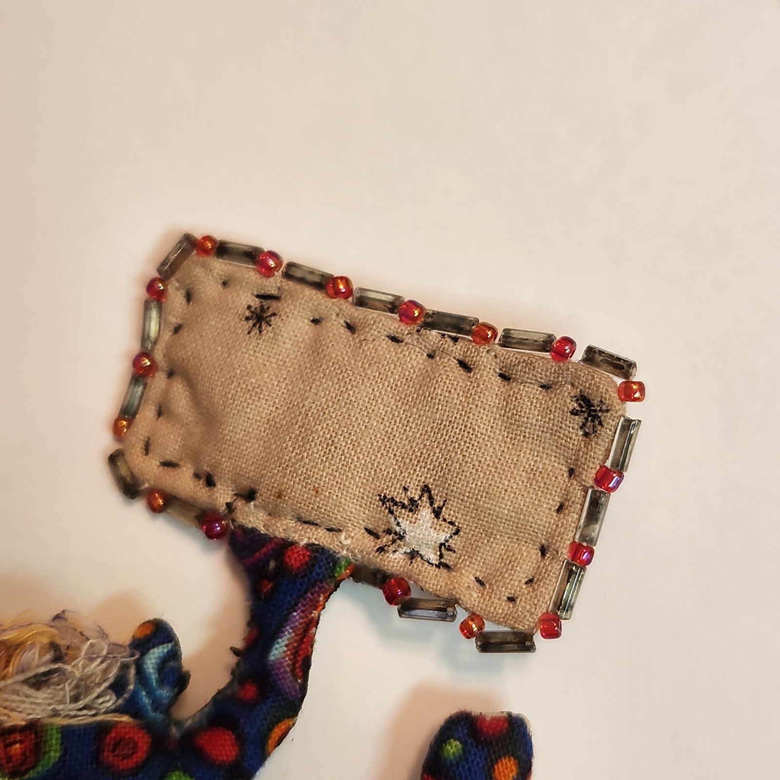 Vintage Hand Made ” Prozac Day ” Cloth Stuffed Goblin Monster Googley Eyes Pin