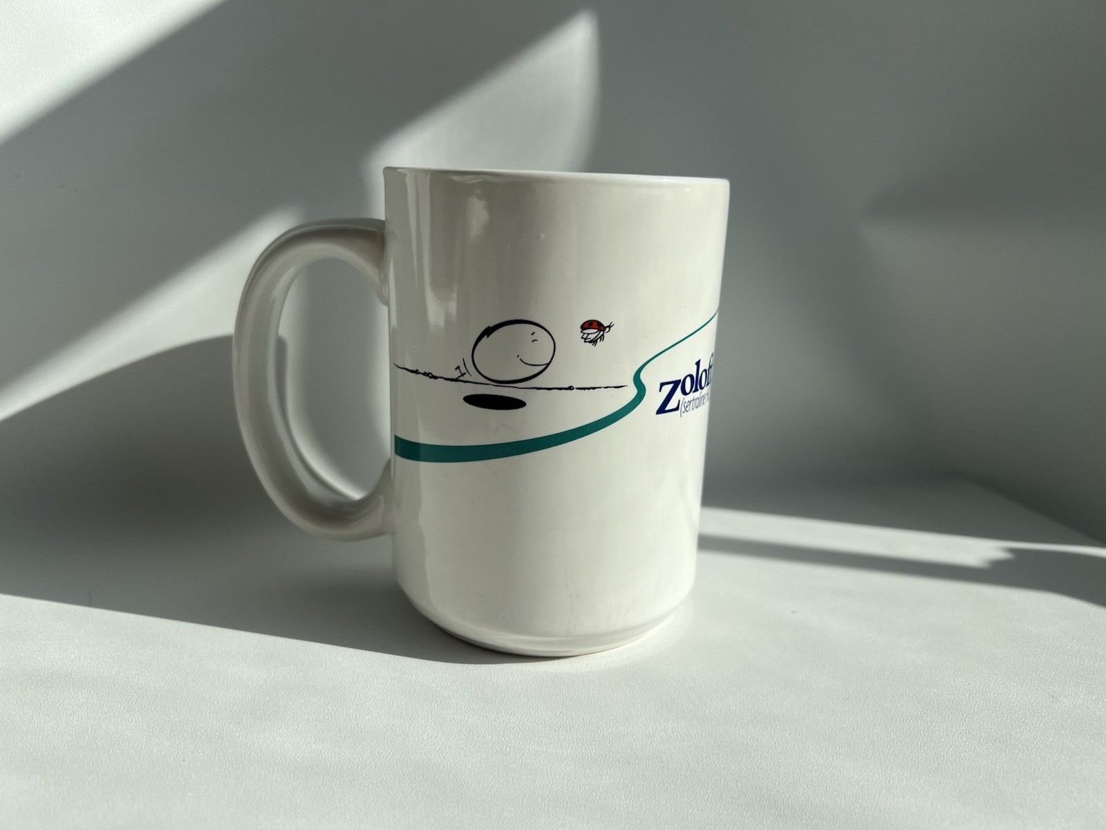 Pfizer Zoloft Coffee Mug Cup White Blue Pharmaceutical Promo Rep Advertising Y2K