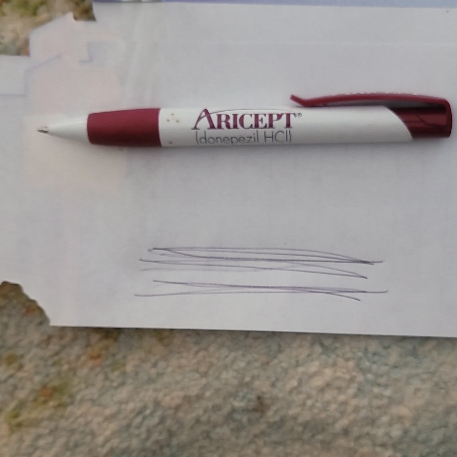 Aricept Donepezil HCl Drug Rep Pharmaceutical Ballpoint Pen White & Red