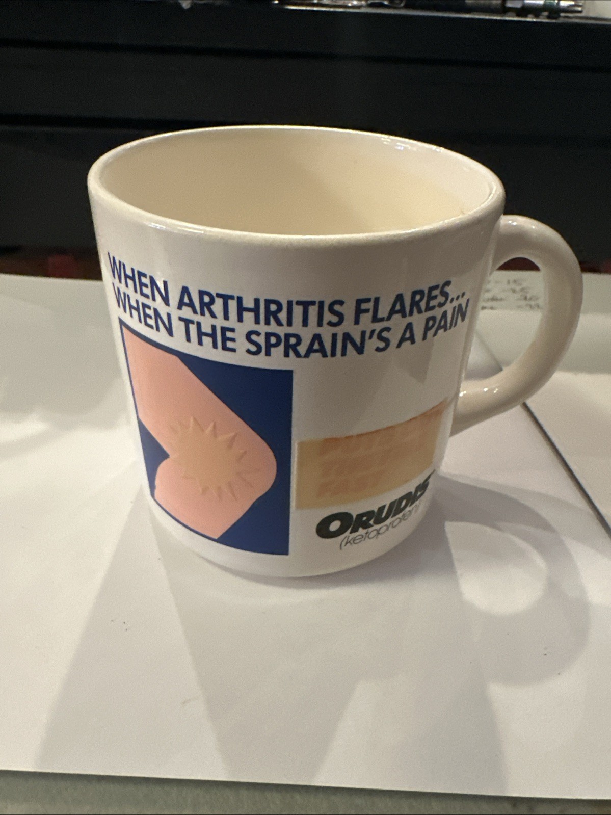 Vtg Orudis Ketoprofen Advertising Mug Cup Drug Pharmaceutical Rep Temp Sensitive