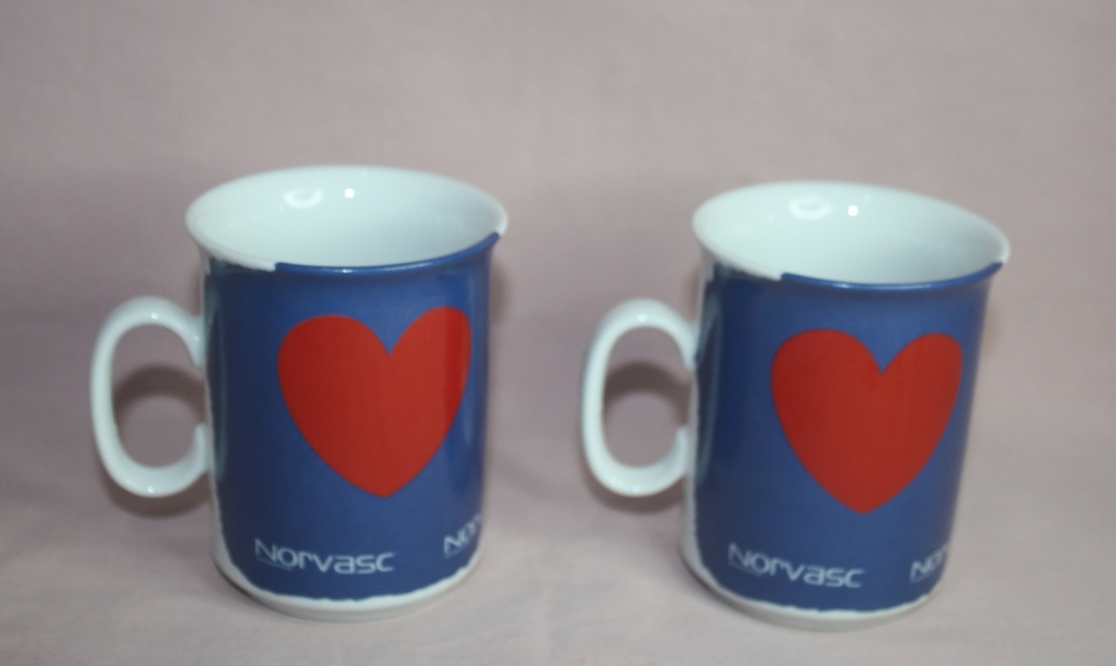 ADVERTISING NORVASC CUPS / MUGS RED HEART & BLUE ECHT KARLBADER HNC AG PORCELAIN
