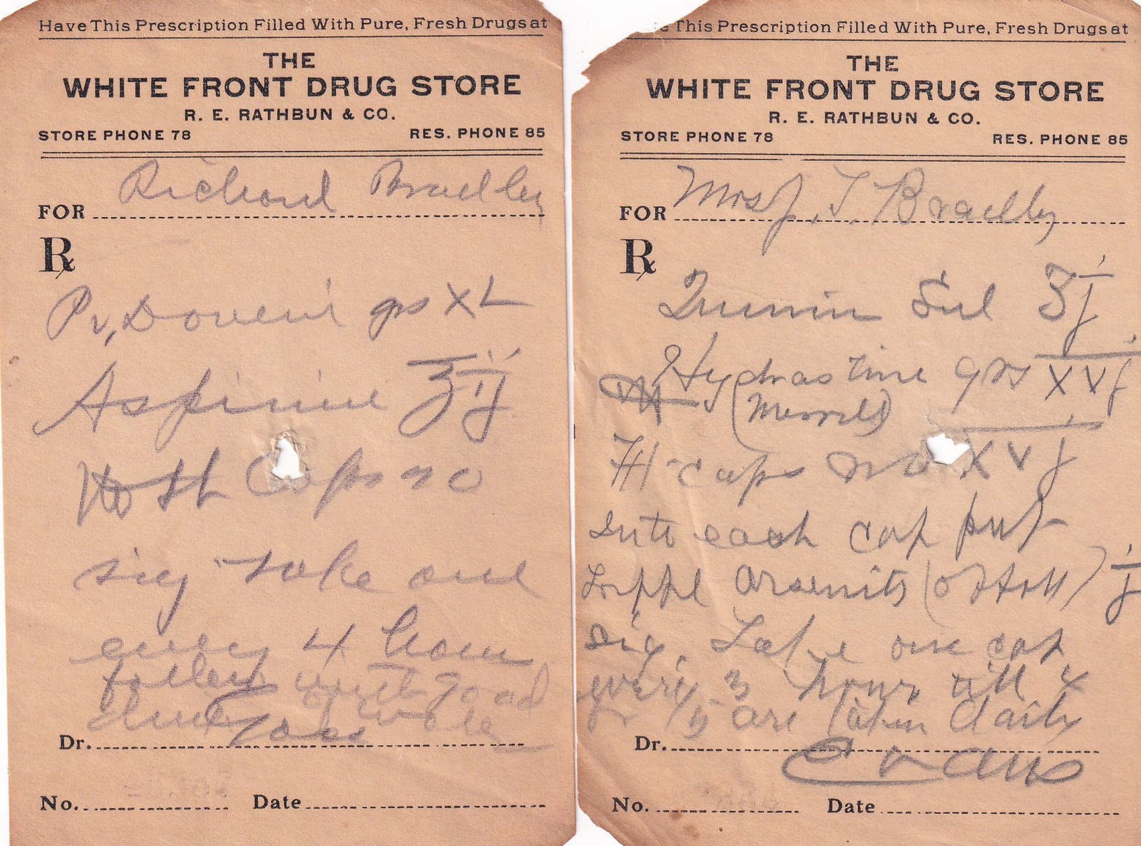 (26) Physician’s Prescriptions Early 1900’s Hand Written White Front Drug Store