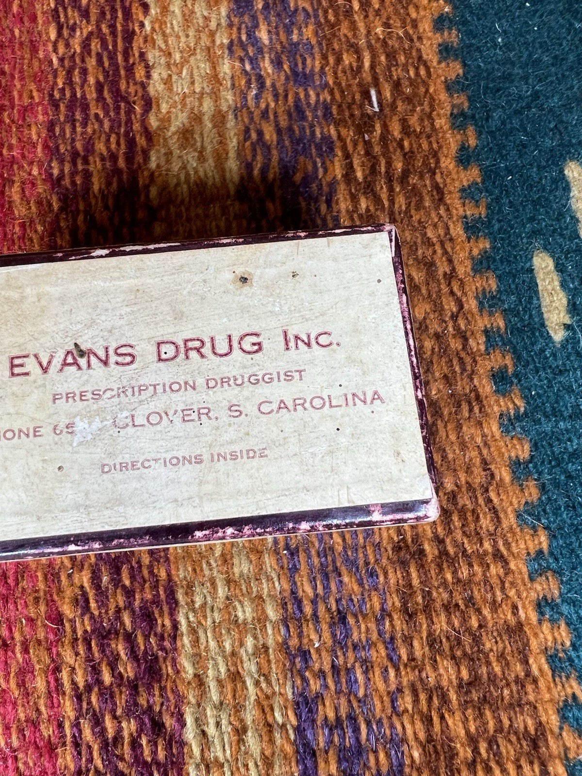 Vintage Clover South Carolina Evan’s Drug Inc. Pharmacy Pill Medicine Box