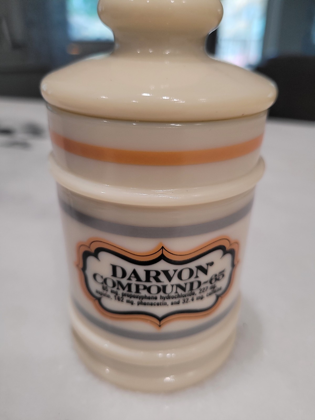 Vintage Darvon Compound 65 Apothecary Pharmaceutical Glass Jar w/ Lid Ceramic