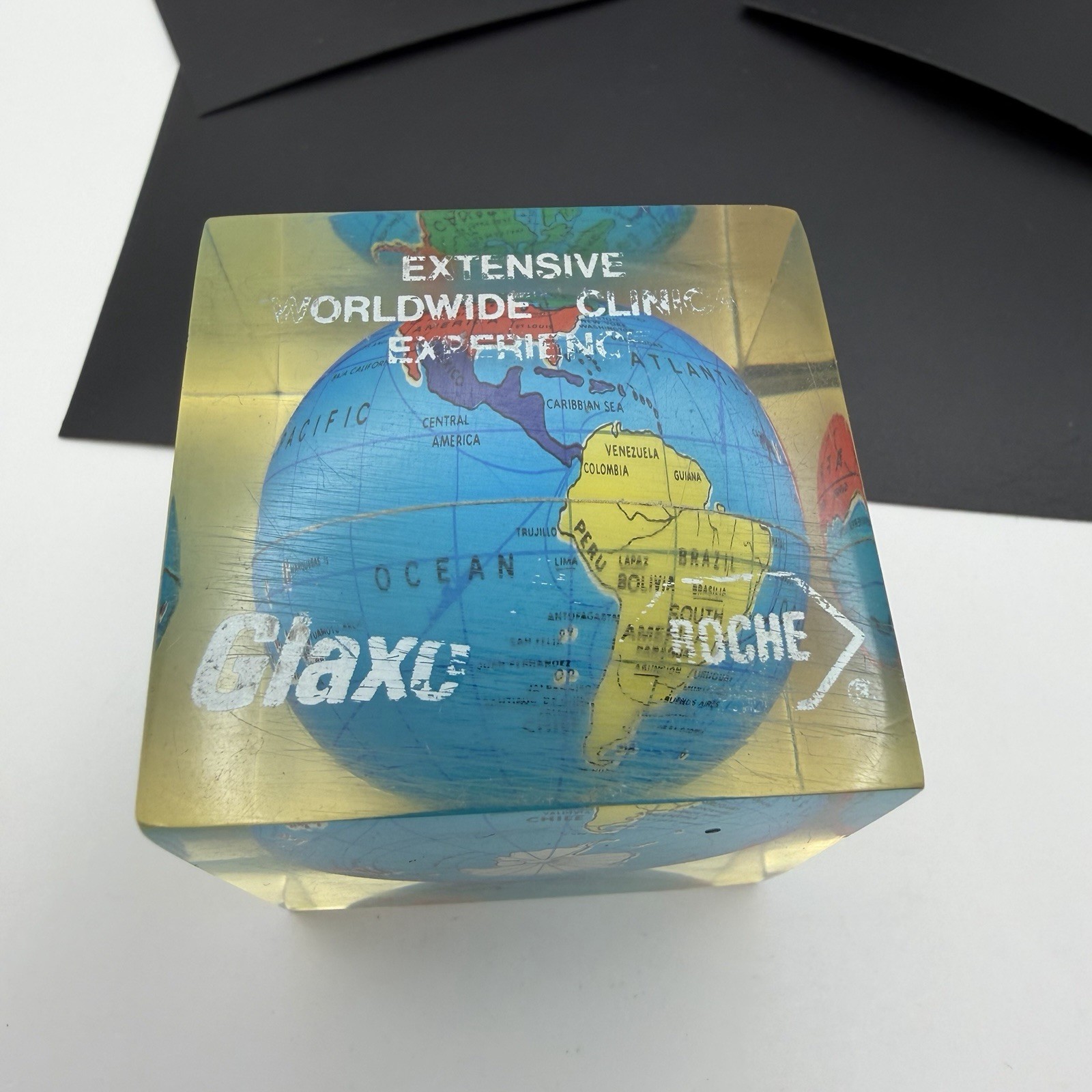 Vintage Glaxo Roche Pharmaceutical Acrylic Globe Paperweight See Details