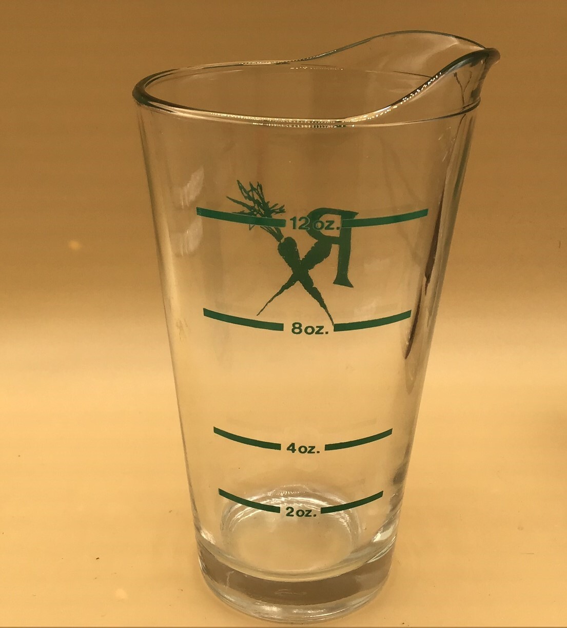Vtg LIBBEY RX CARROT LOGO 12 OZ MEASURING GLASS, POUR SPOUT PHARMACY