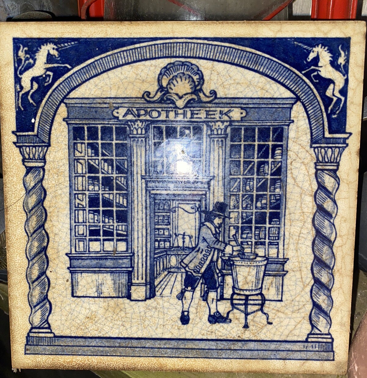 BURROUGHS WELLCOME Pharmacy Pill Tile Handmade DELFT Apothecary