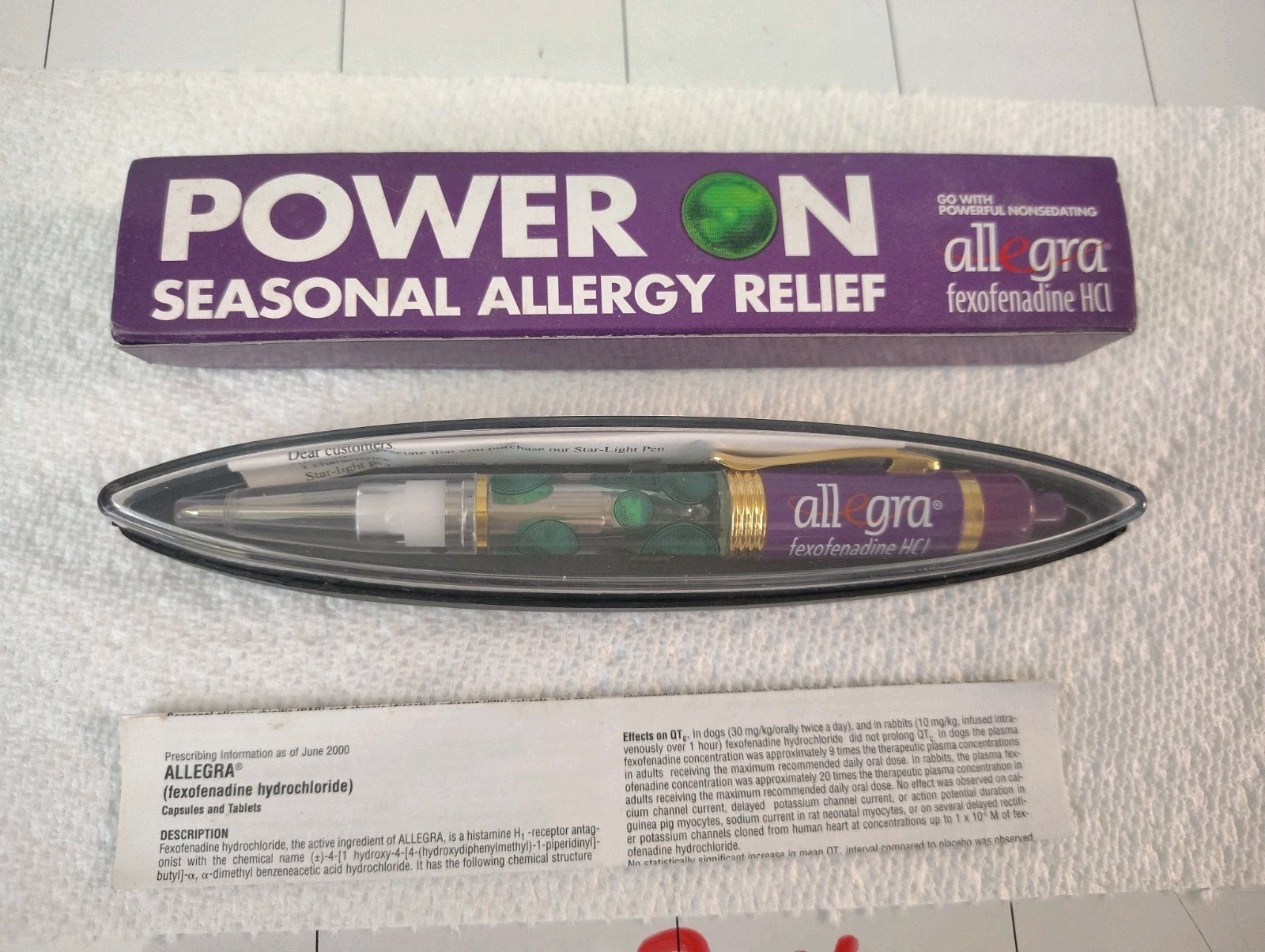 ALLEGRA PEN – Pharma Swag – Drug Rep “LIGHT UP” Pen w/ Case, Box & Insert NEW