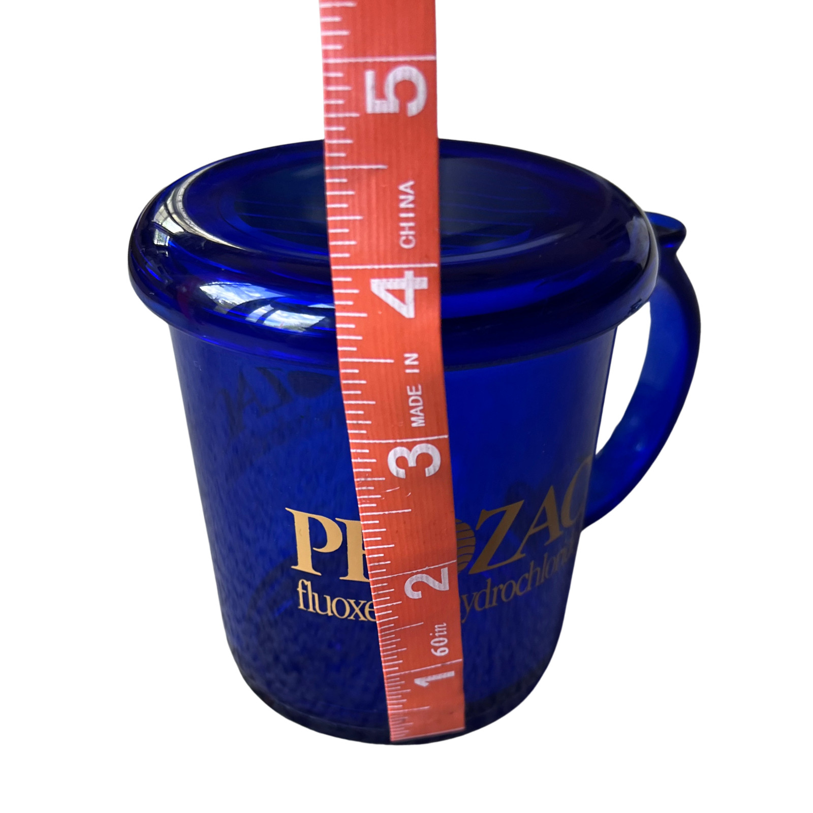 Prozac Pharmaceutical Pharma Drug Rep Promotional Mug – Blue Plastic with Lid