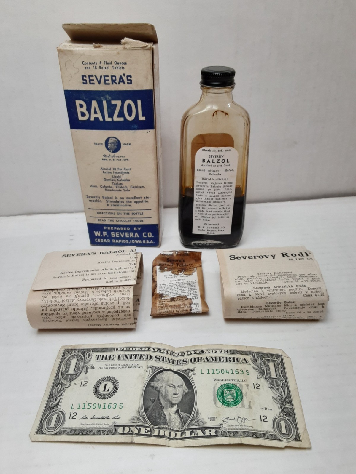 Vintage 1930’s-40’s SEVERA’S BALZOL Stomachic~W.F./Cedar Rapids, IA~18% Alcohol