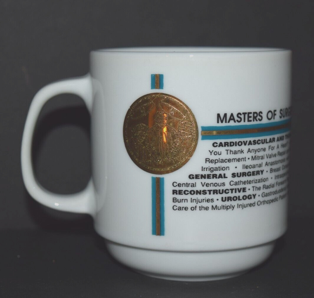 Vintage Glaxo Pharmaceuticals Masters of Surgery Coffee Mug Cup White Porcelain