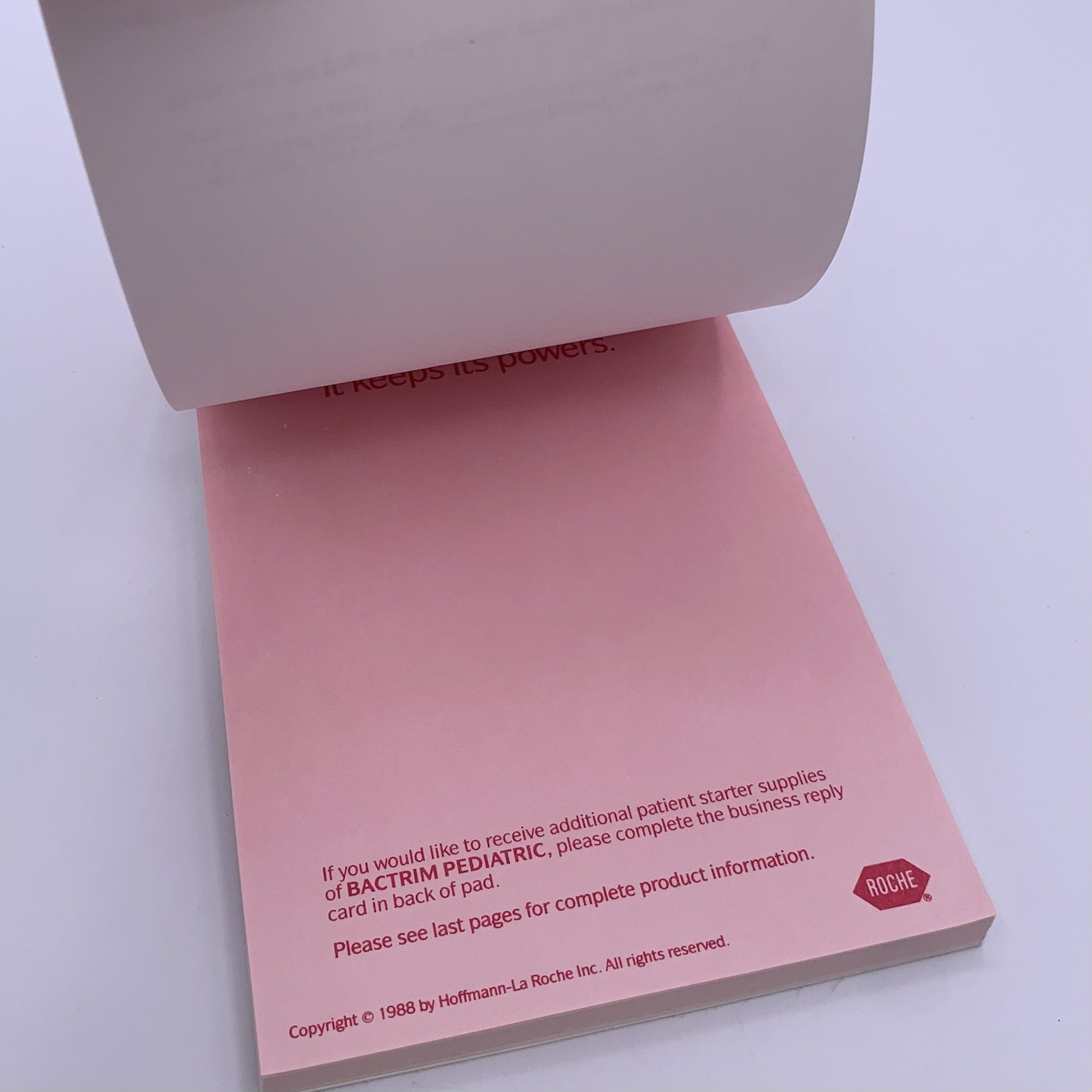 Bactrim Pediatric Roche Note Pads Pharmaceutical Drug Rep Promo Vtg 1988 Cherry