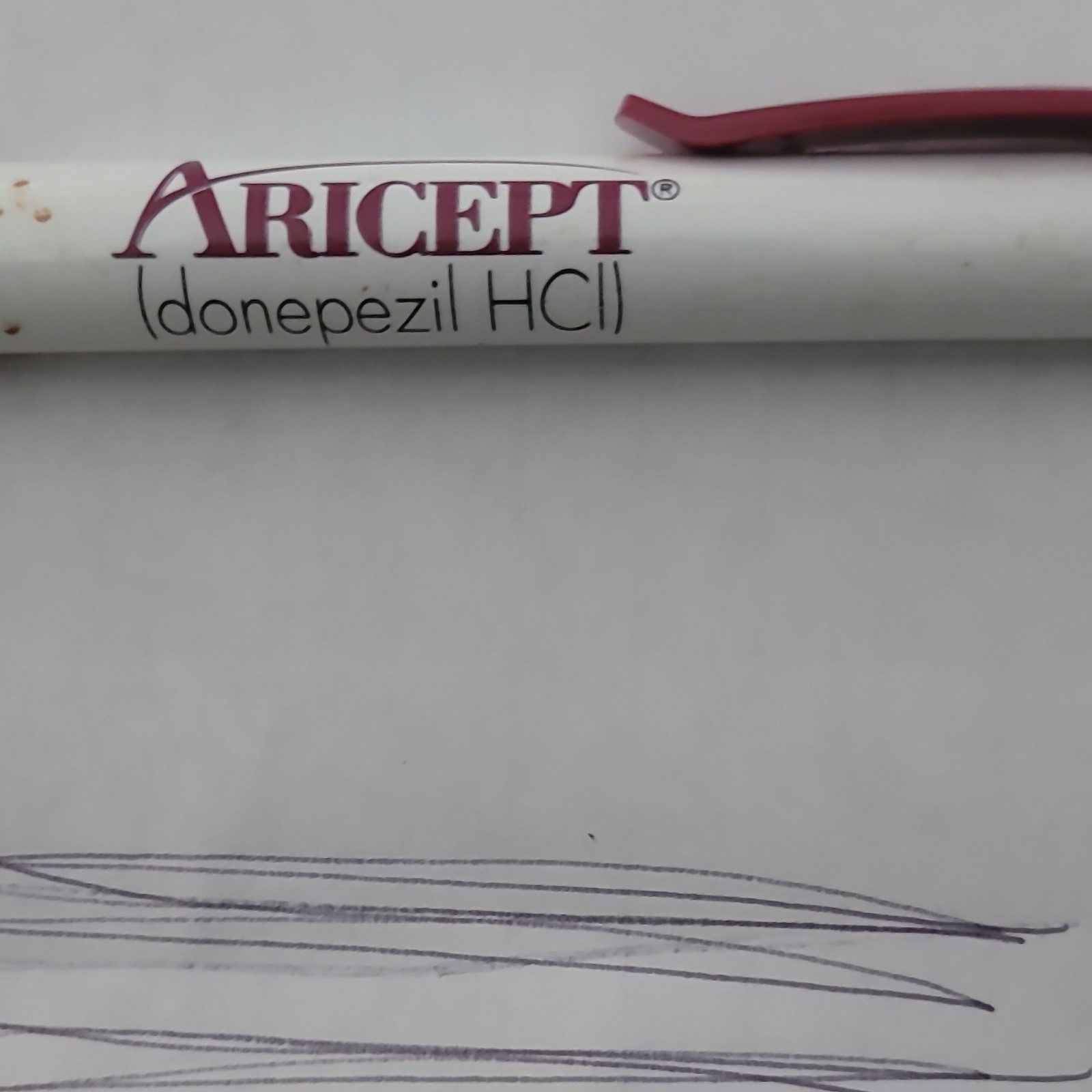 Aricept Donepezil HCl Drug Rep Pharmaceutical Ballpoint Pen White & Red