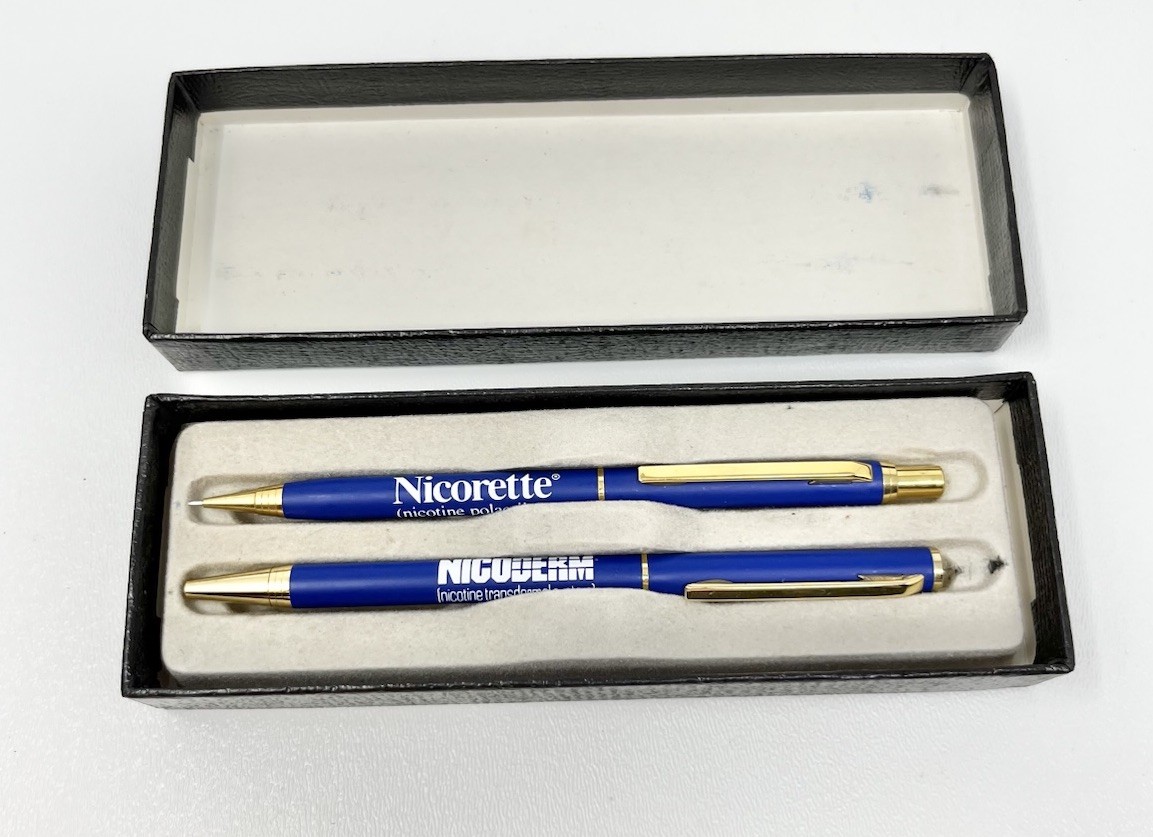 Lot 2 Vintage Drug Representative Nicoderm Nicorette Pen/Pencil Set No Ink As Is