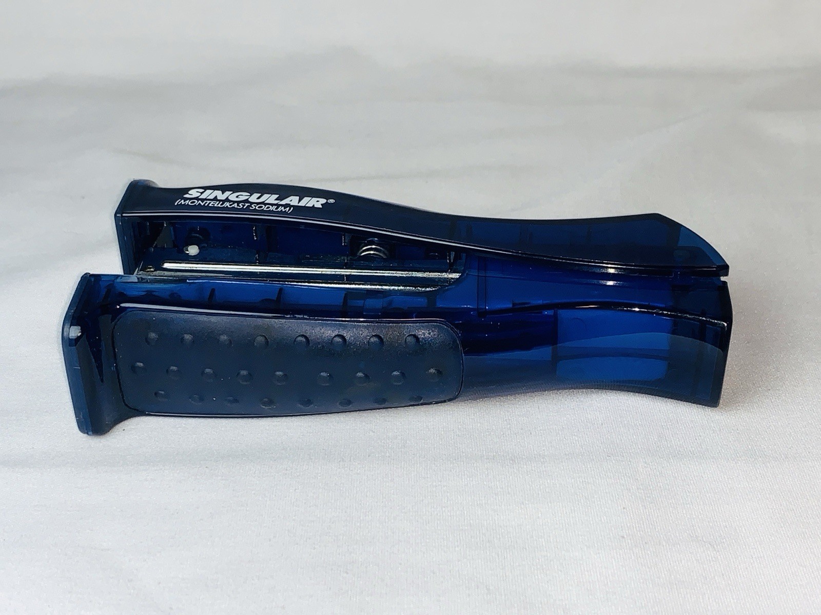 Vintage SINGULAIR Drug Rep Stapler – Blue Stand-Up Desktop Collectible Rare
