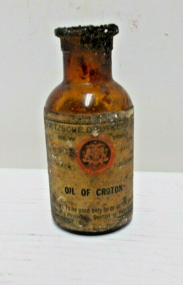 Vintage Fritzsche Brothers 3 1/2″ Apothecary Croton Oil Bottle McKesson & Robbin