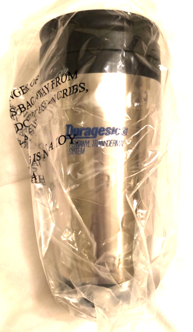 Vtg Duragesic Fentanyl Travel Mug Pharmaceutical Sales Merchandise NIB Rare HTF