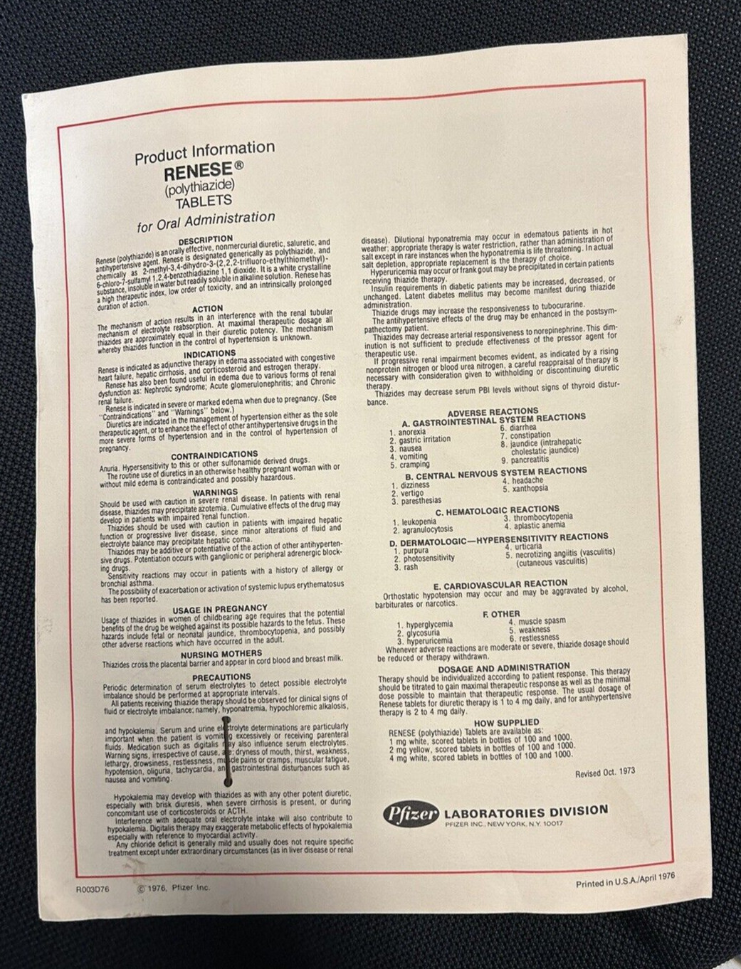1976 PFIZER Howard TAFT Replica President CAMPAIGN PIN w Brochure of RENESE