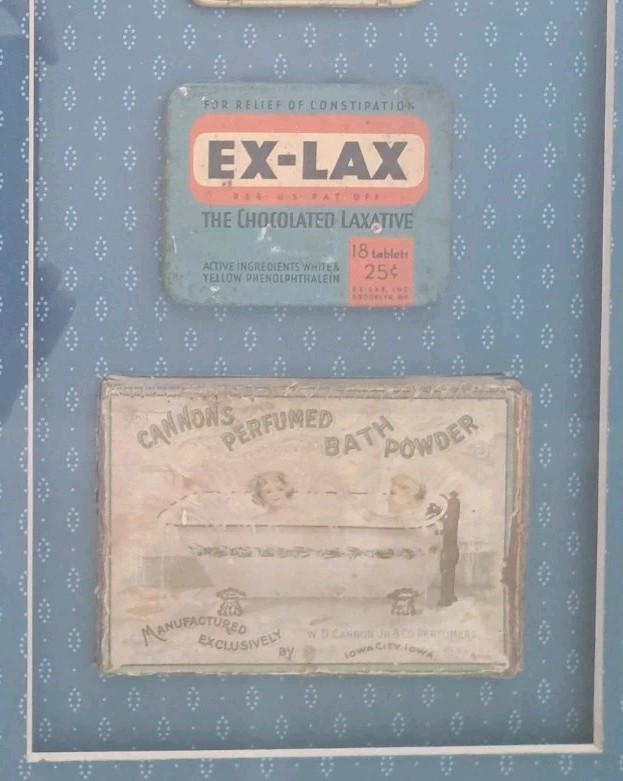 Framed Vintage Apothecary & Vanity Items 18×11″ Ex-Lax Cannon’s Iowa City IA