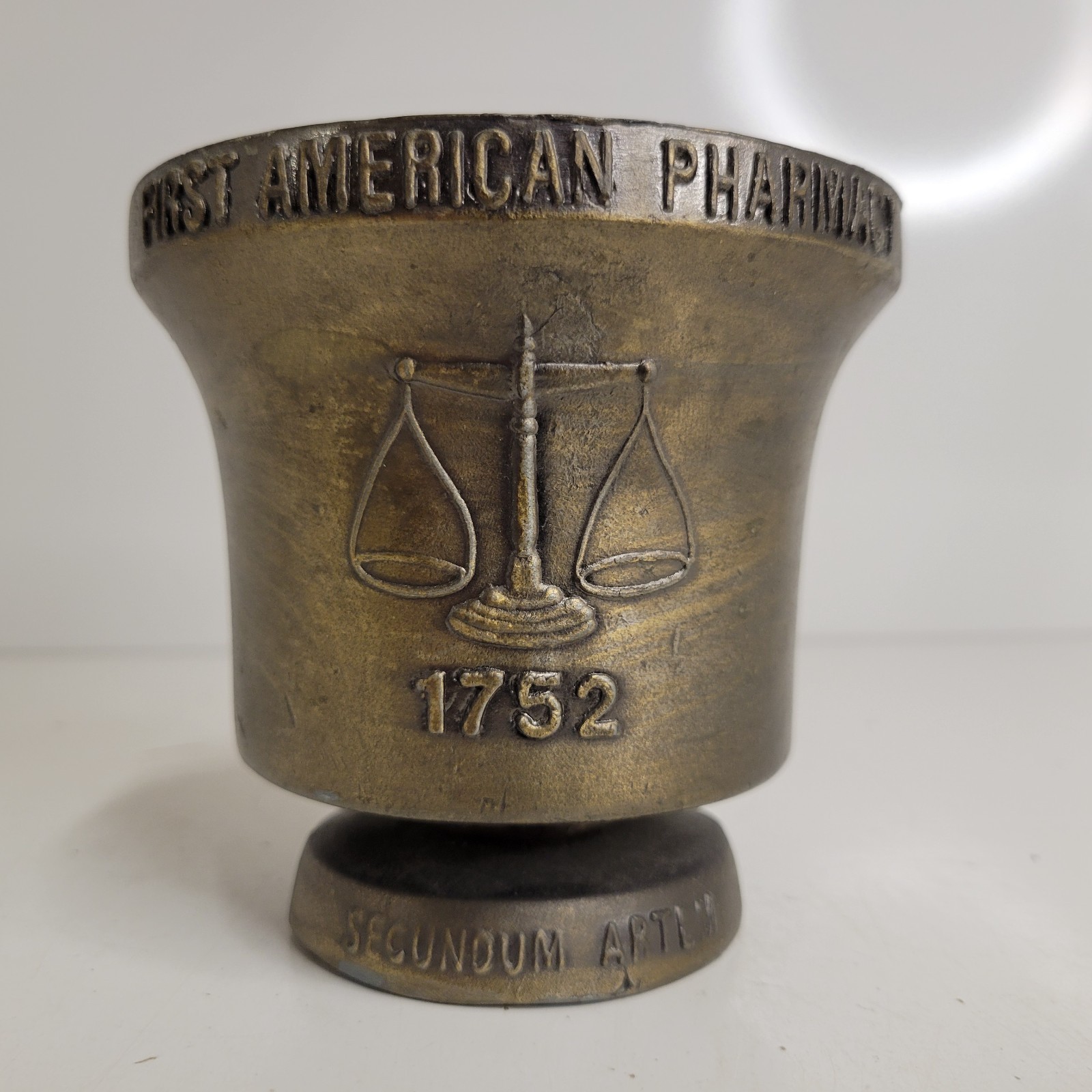 VTG Brass Bronze Schering Mortar & Coricidin Pestle 1752 First American Pharmacy