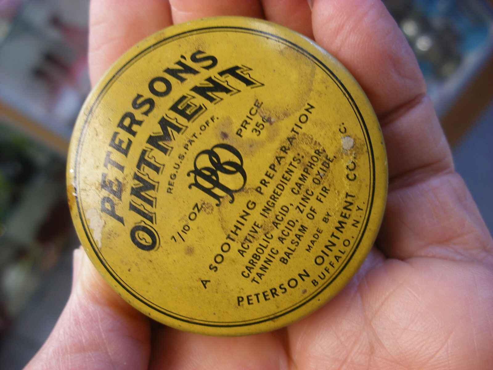 Antique Vtg Medical Dental Pharmacy – Peterson Co. Buffalo NY Ointment Tin
