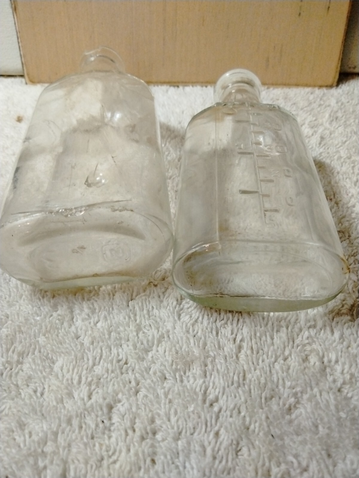 Pair Of Vintage Rectangular Bottle, Clear Glass, Medicine or Pharmacy