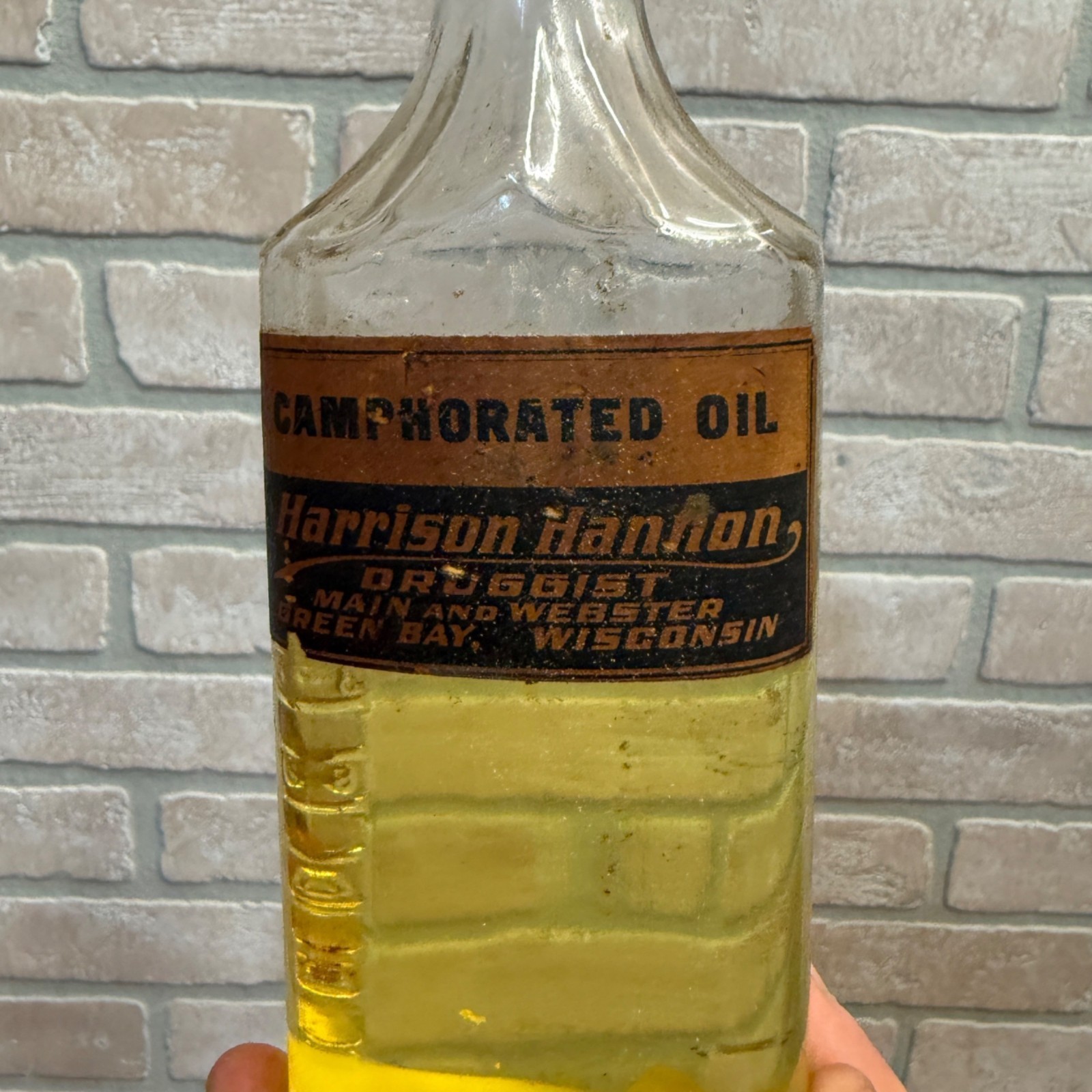 Vintage Apothecary Bottle “Camphorated Oil” Harrison Hannon Green Bay Wis