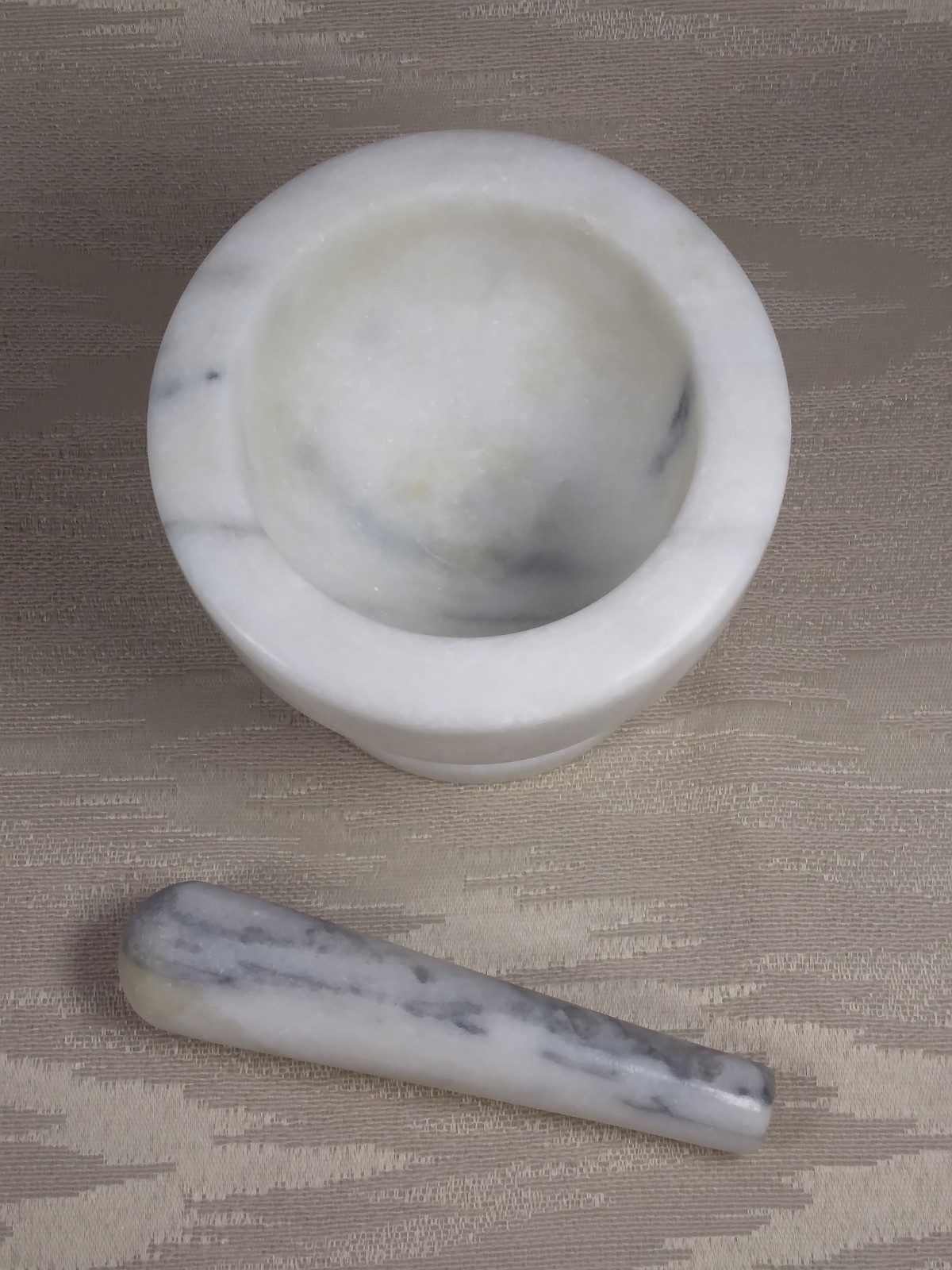 Marble Mortar & Pestle Set White w/ Grey Vein 4″x4.25″ Stone Spice Herb Grinder