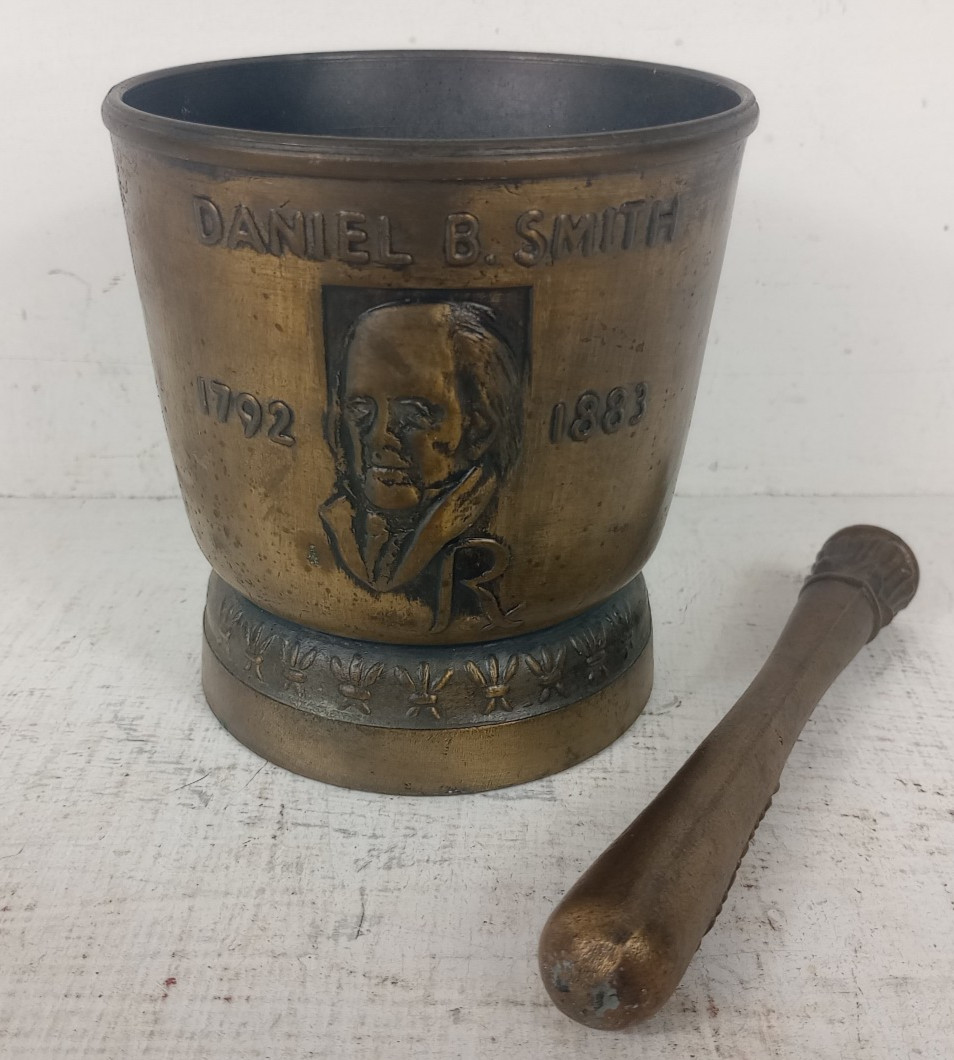 Vintage Brass Mortar Pestle Daniel B. Smith American Pharmaceutical Association