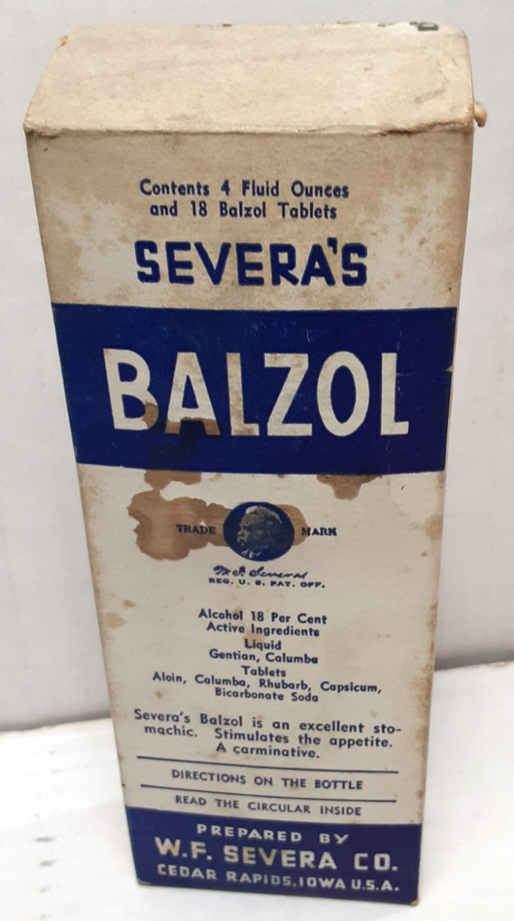 Vintage 1930’s-40’s SEVERA’S BALZOL Stomachic~W.F./Cedar Rapids, IA~18% Alcohol