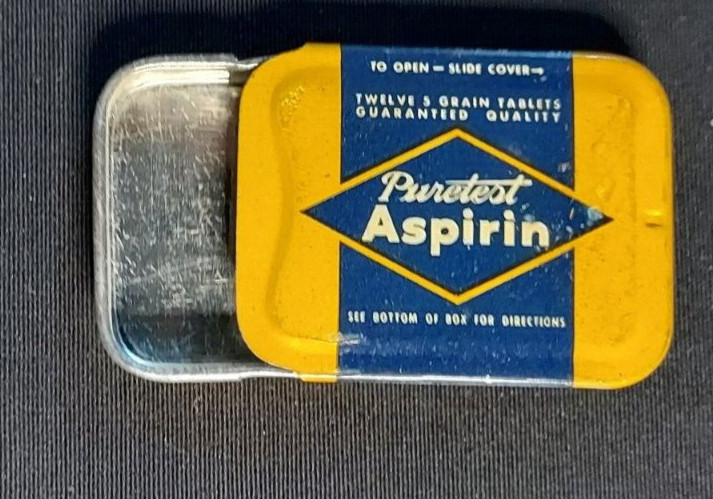 Old Empty Advertising Medicine Tin Puretest Aspirin Rexall United Drug Co Boston