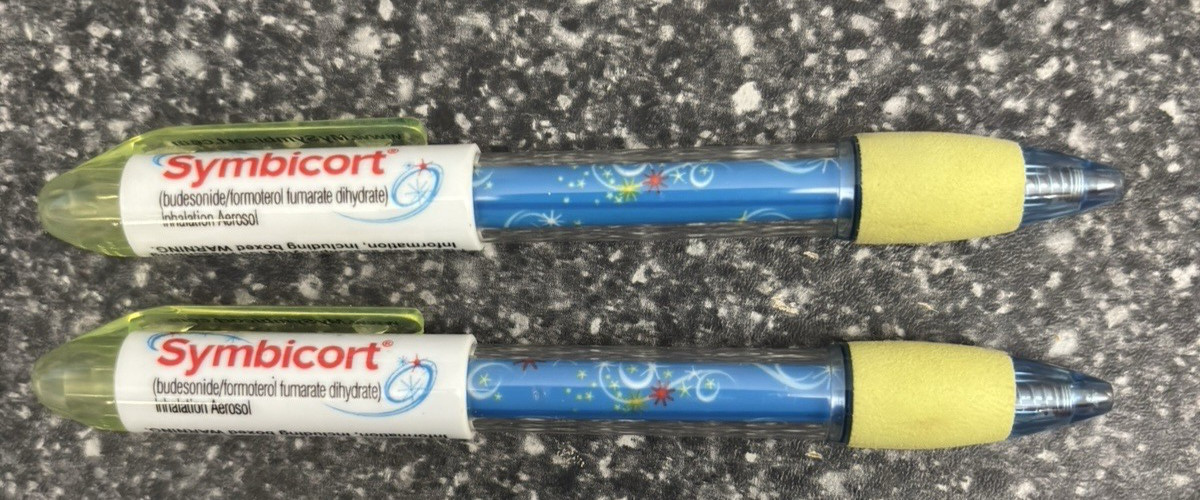 Lot Of 2 SYMBICORT Drug Rep Advertising Pharmaceuticals Collectable Pens Pharma