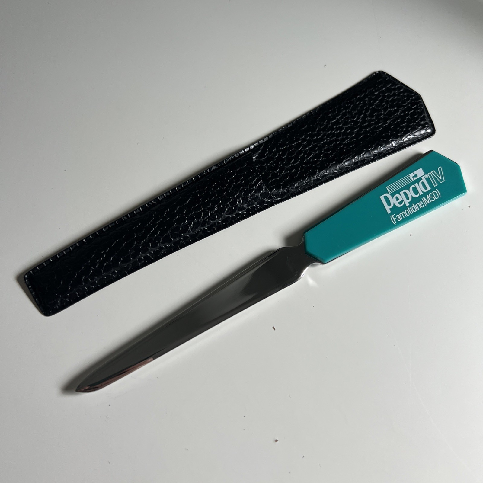 Vintage Pepcid IV Famotidine MSD Letter Opener Drug Pharma Advertising Teal Case